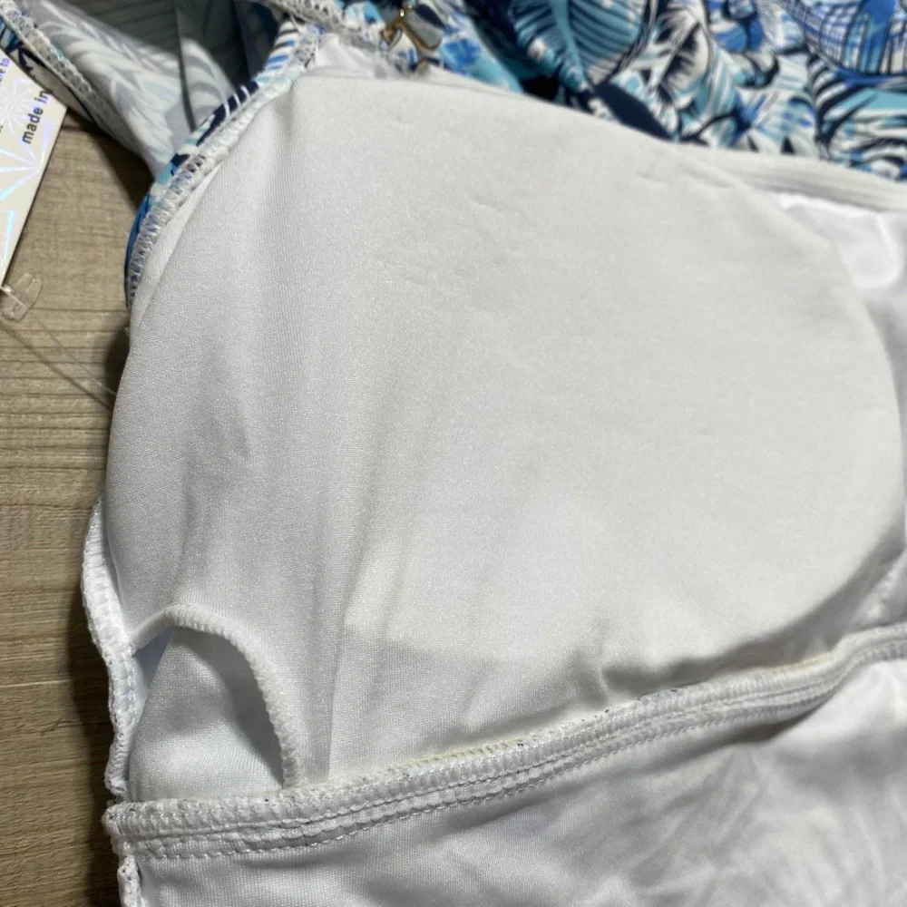Stylish Swimwear Womens One Piece Floral Ruffle Halter Swimsuit Size‎ L Blue